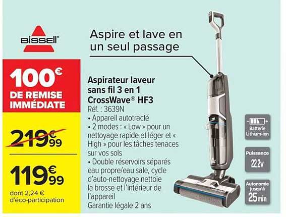 Aspirateur laveur sans fil 3 en 1 CrossWave® HF3