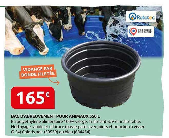 BAC D’ABREUVEMENT POUR ANIMAUX 550 L