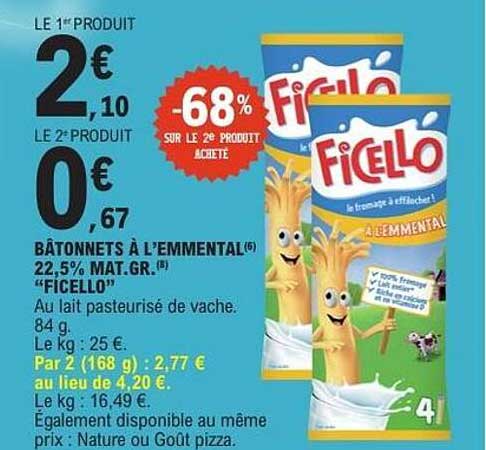 BÂTONNETS À L’EMMENTAL 22,5% MAT.GR. «FICELLO»