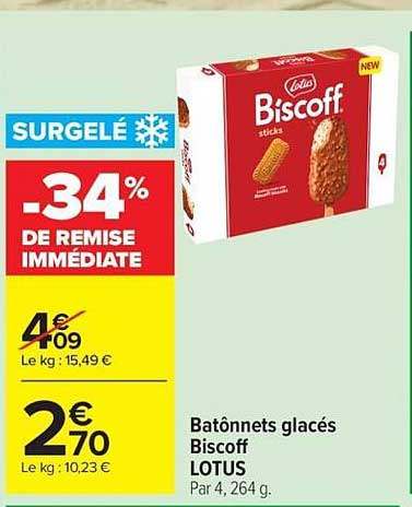 Bâtonnets glacés Biscoff LOTUS Par 4, 264 g.