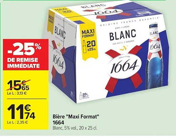 Bière "Maxi Format" 1664 Blanc, 5% vol., 20 x 25 cl.