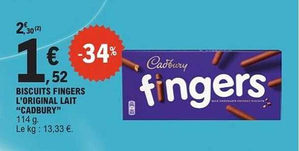 BISCUITS FINGERS L'ORIGINAL LAIT "CADBURY" 114 g