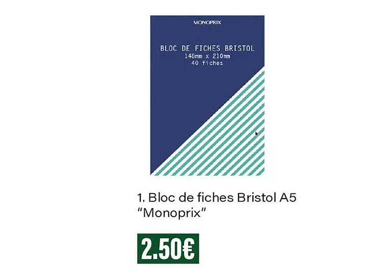 Bloc de fiches Bristol A5 “Monoprix”