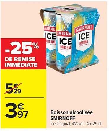 Boisson alcoolisée SMIRNOFF Ice Original, 4% vol., 4 x 25 cl.