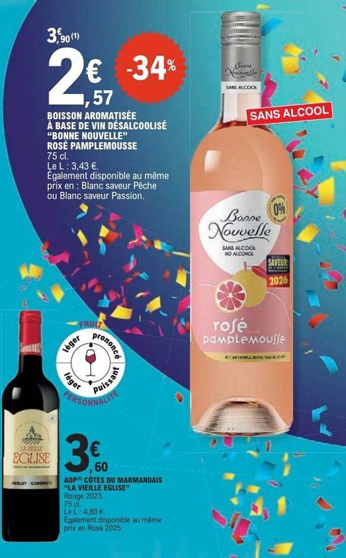 BOISSON AROMATISÉE À BASE DE VIN DÉSALCOOLISÉ “BONNE NOUVELLE” ROSÉ PAMPLEMOUSSE