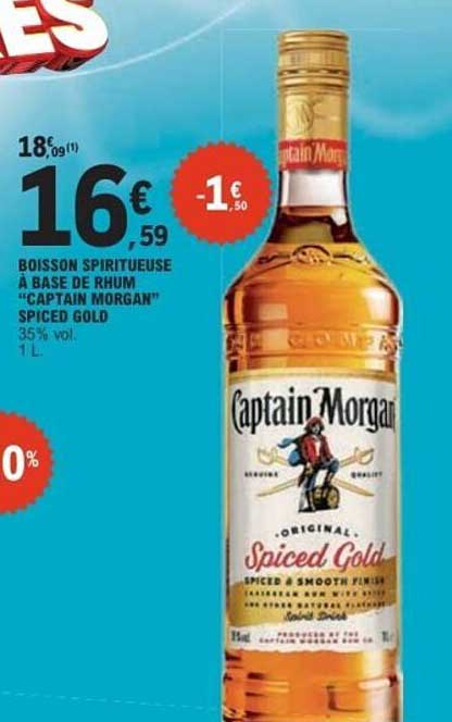 BOISSON SPIRITUEUSE À BASE DE RHUM "CAPTAIN MORGAN" SPICED GOLD 35 % vol. 1 L