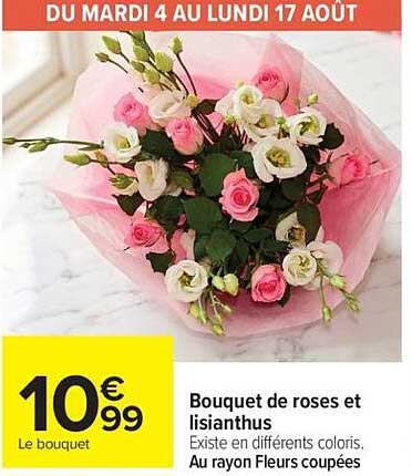 Bouquet de roses et lisianthus