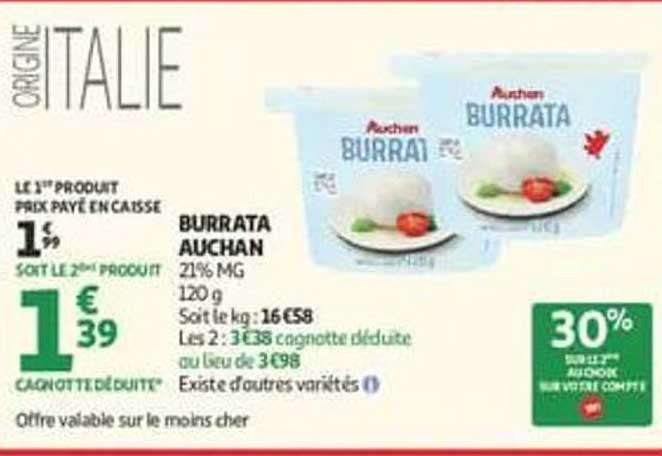 Burrata Auchan 21% MG 120 g