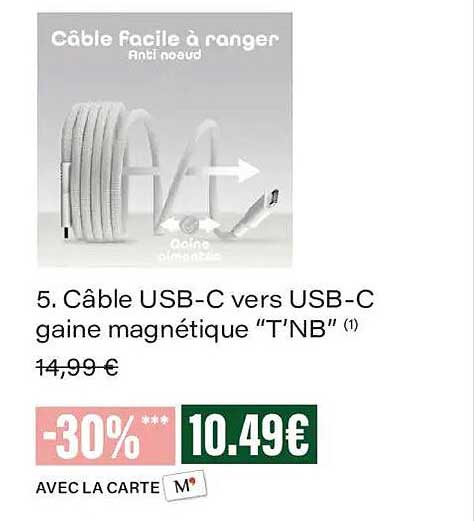 Câble USB-C vers USB-C gaine magnétique “T’NB”