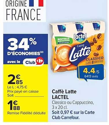 Caffè Latte LACTEL Classico ou Cappuccino, 3 x 20 cl.