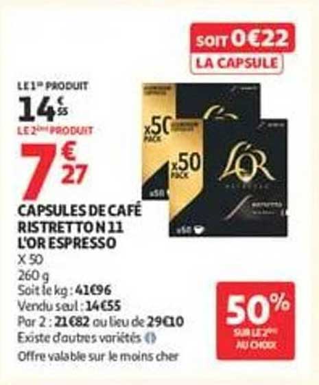 CAPSULES DE CAFÉ RISTRETTO N°11 L'OR ESPRESSO x50 260 g