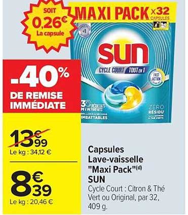 Capsules Lave-vaisselle "Maxi Pack" SUN