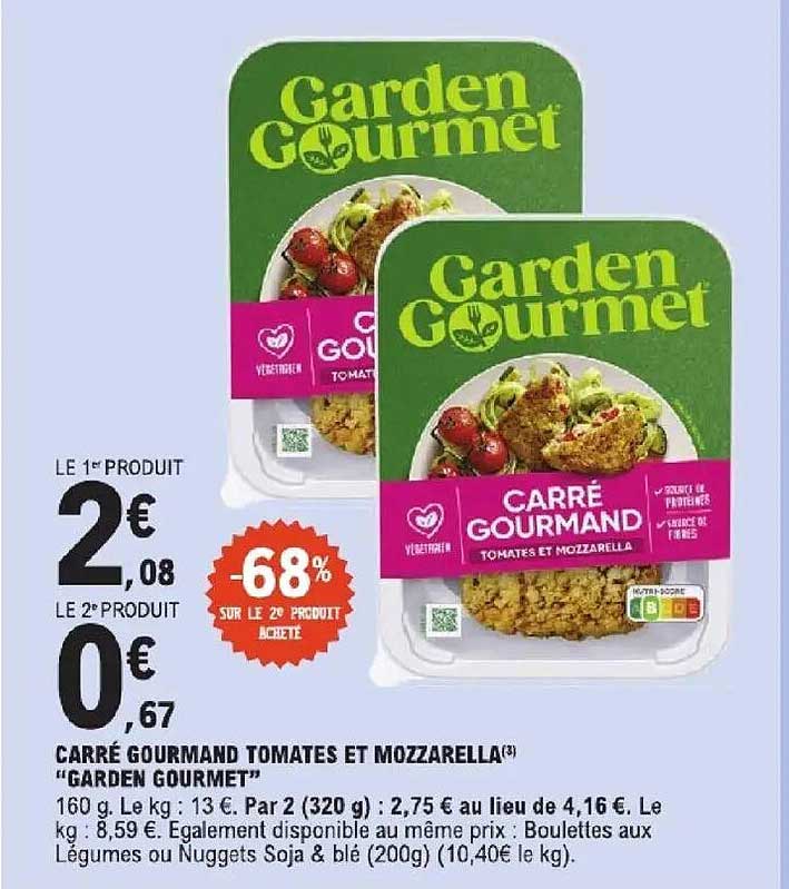 CARRÉ GOURMAND TOMATES ET MOZZARELLA "GARDEN GOURMET"