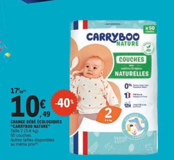 CHANGE BÉBÉ ÉCOLOGIQUES "CARRYBOO NATURE" Taille 2 (3-6 kg) 50 couches