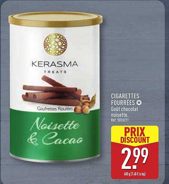 CIGARETTES FOURRÉES Goût chocolat noisette. Réf. 502611