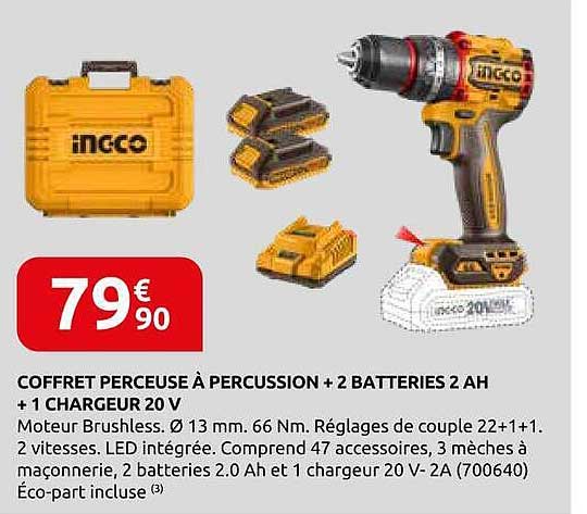 COFFRET PERCEUSE À PERCUSSION + 2 BATTERIES 2 AH + 1 CHARGEUR 20 V