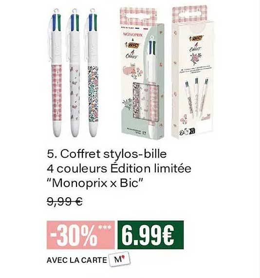 Coffret stylos-bille 4 couleurs Édition limitée “Monoprix x Bic”