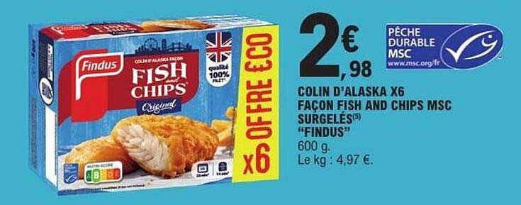 COLIN D'ALASKA X6 FAÇON FISH AND CHIPS MSC SURGELÉS(5) "FINDUS"