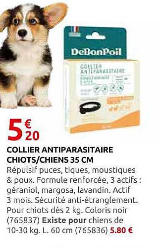 COLLIER ANTIPARASITAIRE CHIOTS/CHIENS 35 CM