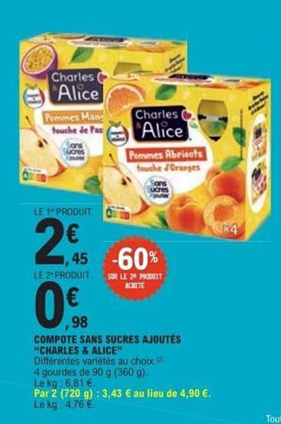 COMPOTE SANS SUCRES AJOUTÉS "CHARLES & ALICE"
