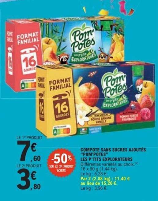 COMPOTE SANS SUCRES AJOUTÉS “POM’POTES” LES P’TITS EXPLORATEURS