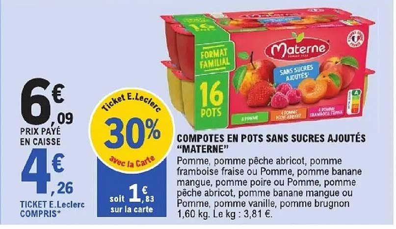 COMPOTES EN POTS SANS SUCRES AJOUTÉS “MATERNE”