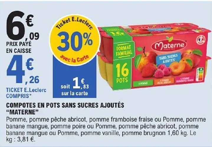 COMPOTES EN POTS SANS SUCRES AJOUTÉS “MATERNE”