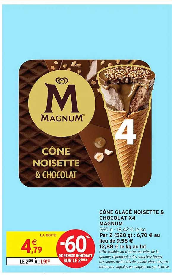 CÔNE GLACÉ NOISETTE & CHOCOLAT X4 MAGNUM