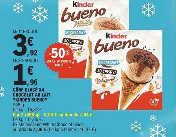 CÔNE GLACÉ X4 CHOCOLAT AU LAIT "KINDER BUENO"