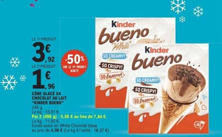 CÔNE GLACÉ X4 CHOCOLAT AU LAIT "KINDER BUENO"