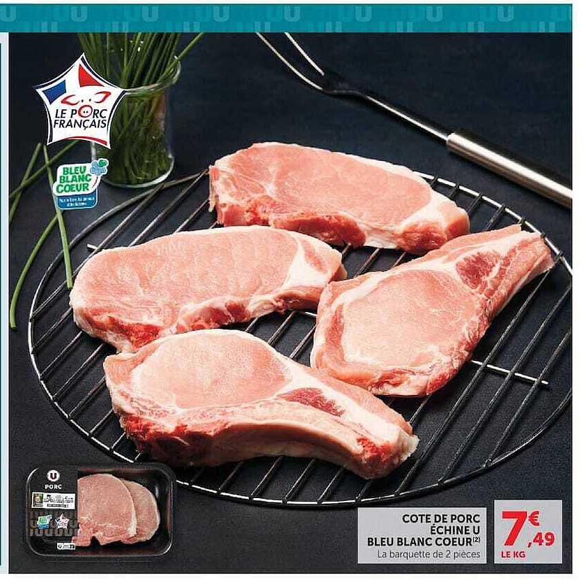 COTE DE PORC ÉCHINE U BLEU BLANC COEUR(2) La barquette de 2 pièces