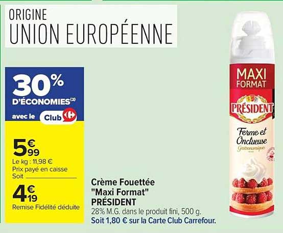 Crème Fouettée "Maxi Format" PRÉSIDENT