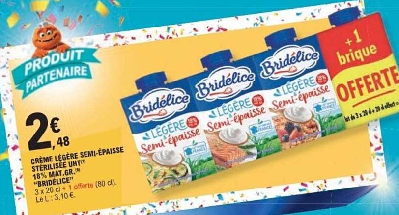 CRÈME LÉGÈRE SEMI-ÉPAISSE STÉRILISÉE UHT 18% MAT. GR. "BRIDÉLICE"