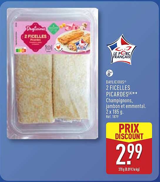 DAYLICIOUS® 2 FICELLES PICARDES(**) Champignons, jambon et emmental. 2 x 185 g. Réf. 1879