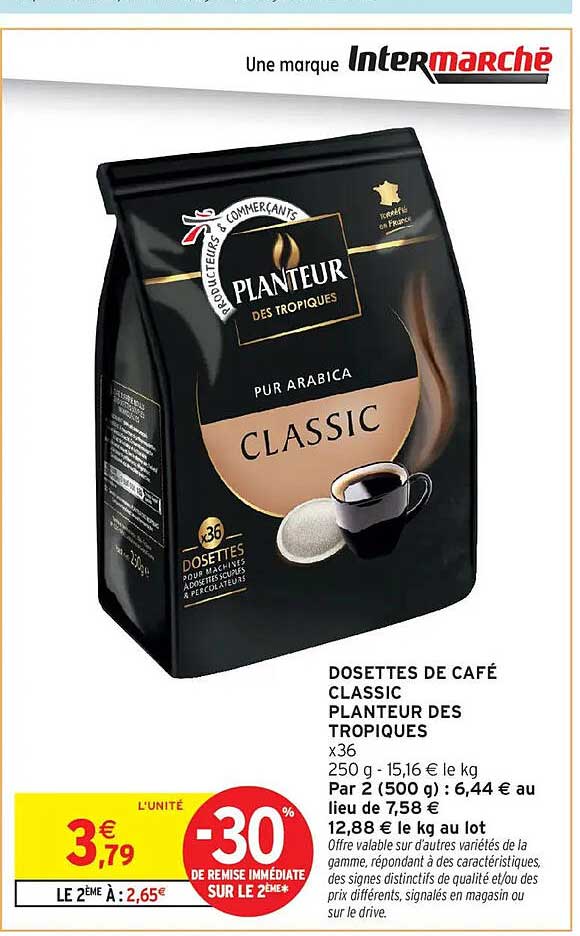 DOSETTES DE CAFÉ CLASSIC PLANTEUR DES TROPIQUES x36 250 g