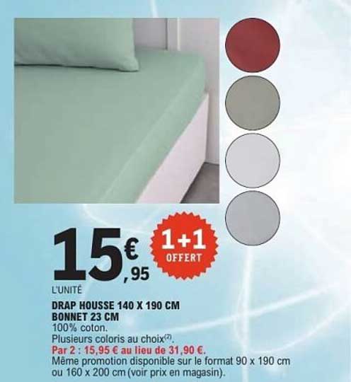 DRAP HOUSSE 140 X 190 CM BONNET 23 CM