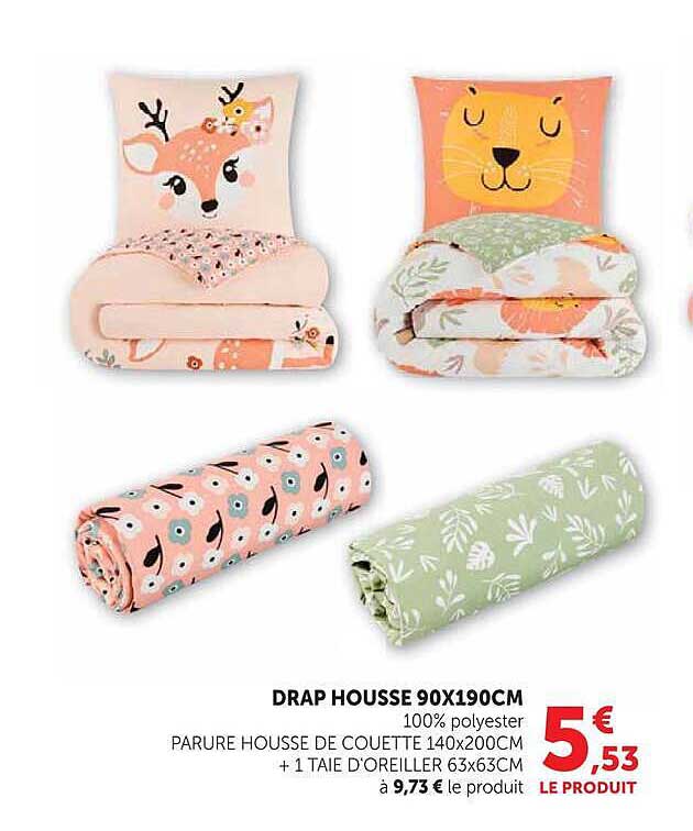 DRAP HOUSSE 90X190CM 100% polyester PARURE HOUSSE DE COUETTE 140x200CM + 1 TAIE D’OREILLER 63x63CM