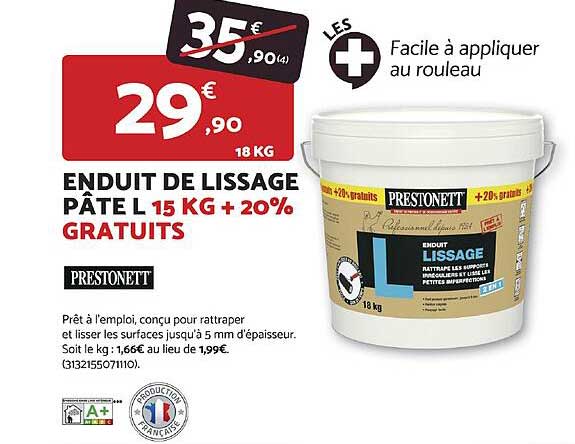 ENDUIT DE LISSAGE PÂTE L 15 KG + 20% GRATUITS