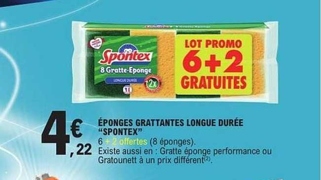 ÉPONGES GRATTANTES LONGUE DURÉE “SPONTEX” 6 + 2 offertes (8 éponges)