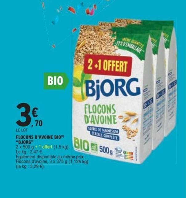 FLOCONS D’AVOINE BIO “BJORG” 2 x 500 g + 1 offert (1,5 kg)