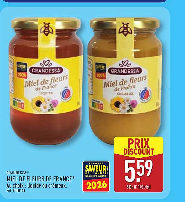 GRANDESSA MIEL DE FLEURS DE FRANCE* Au choix : liquide ou crémeux.