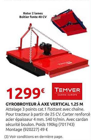 Gyrobroyeur à axe vertical 1.25 m