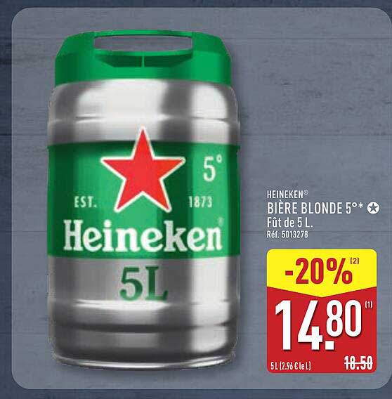 HEINEKEN BIÈRE BLONDE 5* Fût de 5 L.