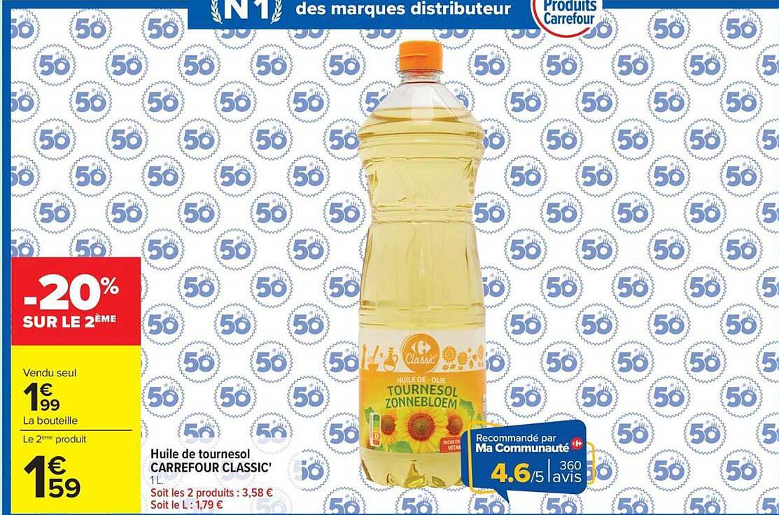 Huile de tournesol CARREFOUR CLASSIC' 1L