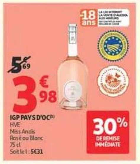 IGP PAYS D'OC HVE Mas Anjos Rosé ou Blanc 75 cl