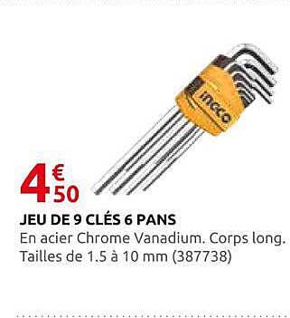 JEU DE 9 CLÉS 6 PANS