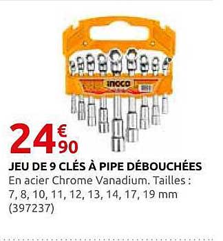 JEU DE 9 CLÉS À PIPE DÉBOUCHÉES