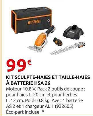 KIT SCULPTE-HAIES ET TAILLE-HAIES À BATTERIE HSA 26