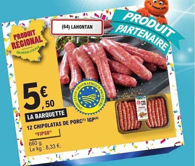 LA BARQUETTE 12 CHIPOLATAS DE PORC IGP “FIPSO”