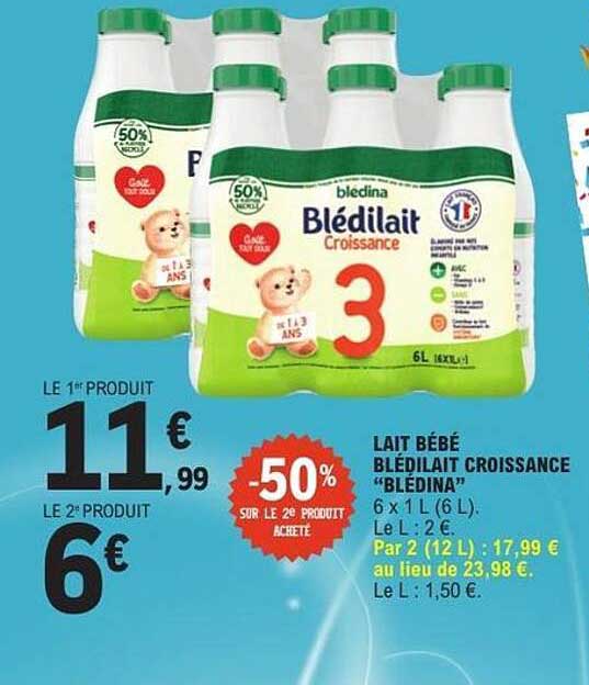 LAIT BÉBÉ BLEDILAIT CROISSANCE "BLÉDINA" 6 x 1 L (6 L)